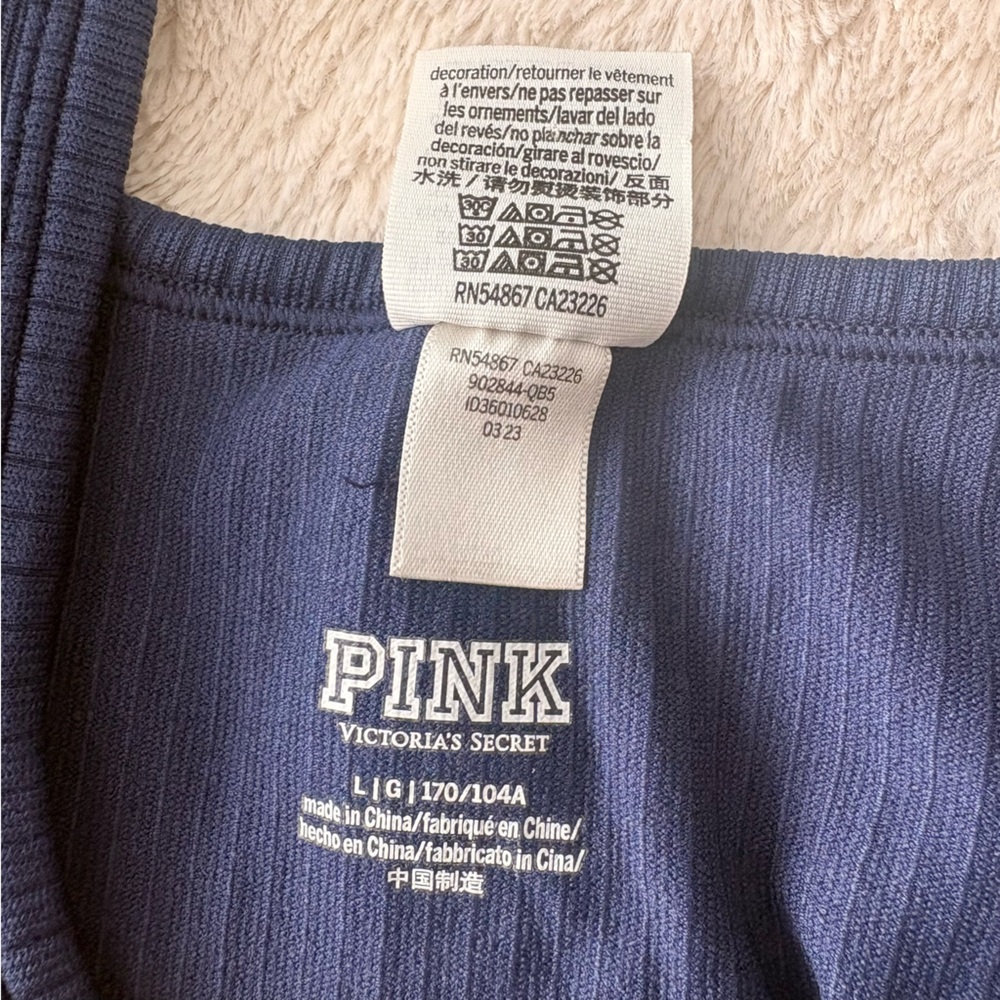PINK Victoria’s Secret Navy Blue Ribbed Crop Top & Foldover Cotton Leggings Set - Picture 6 of 8